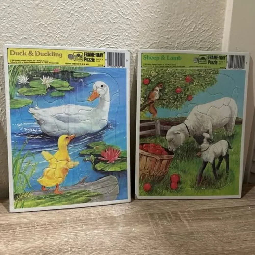 Vintage 1983 Hallmark Cards Golden Frame-Tray Puzzle 12pc Lot - Ducks & Lamb